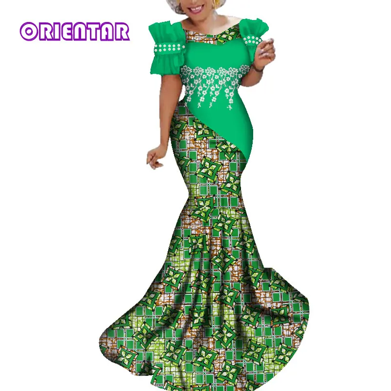 Модные африканские платья женские длинные вечерние платья традиционный Африканский принт белый цветок жемчужного кружева Базен Riche леди платье WY284 - Цвет: 16