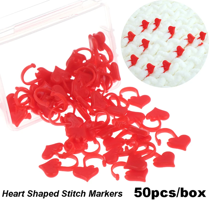 50pcs Heart Shaped Stitch Markers Knitting Crochet Locking Knitting Hold.J