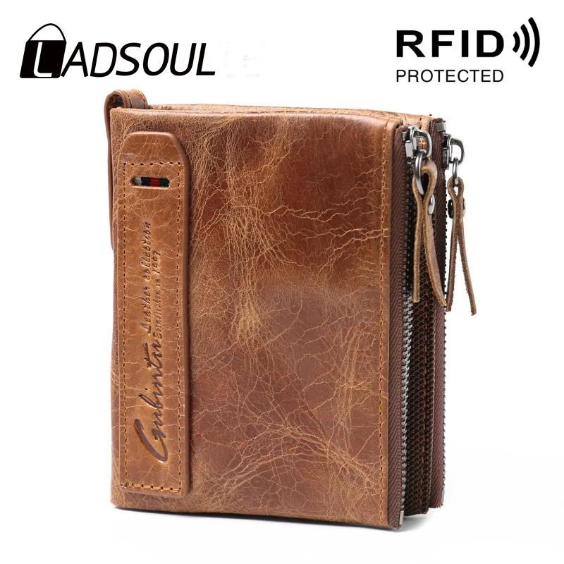 LADSOUL RFID женский и мужской кожаный кошелек натуральная многофункциональная сумка