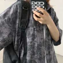 Original Tie Dye Shirts for Korean Designer Button Up Shirt Mens Summer Short Sleeve Blouse Oversized Couple Streetwear Cotton