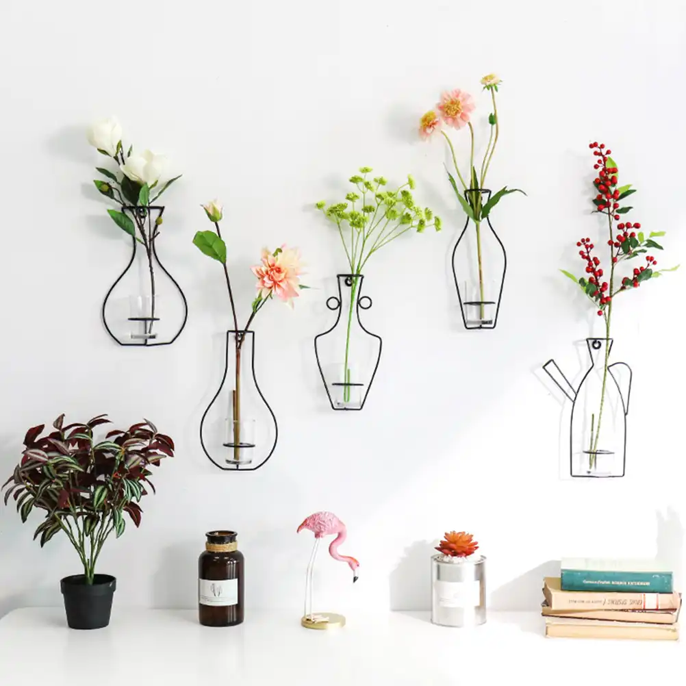 を北欧スタイルの鉄フレーム花瓶diy家の装飾の花花瓶壁掛け植物ドライフラワーラックボトル 装飾的な棚 Aliexpress
