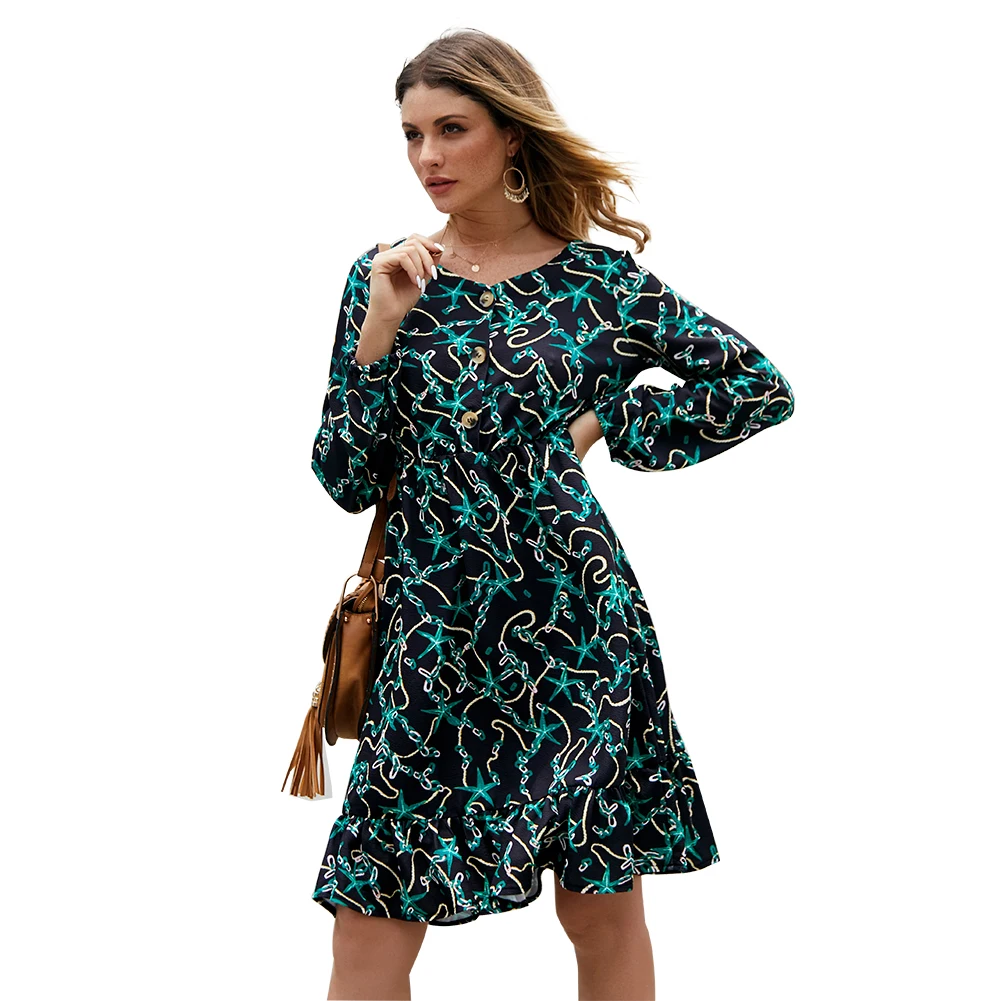 

Home Shopping Soft Daily Office Attractive Printed Crew Neck Women Dress Casual Outwear