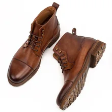 Retro Men Boots Genuine Leather Round Toe Fashion Classic Business Office Formal Lace-up Ankle Boots Men Shoes Male Retro Men Boots Genuine Leather Round Toe Fashion Classic Business Office Formal Lace-up Ankle Boots Men Shoes Male
