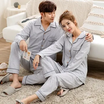 

Couples 100% Cotton Pajamas Sets for Women 2020 Spring Long Sleeve Pyjama Sleepwear Men Loungewear Homewear Pijama Mujer Clothes