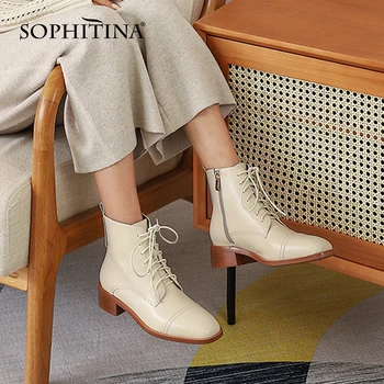 

SOPHITINA Brand Boots Women Fashion High Quality Genuine Leather Ladies Ankle Boots Pointed Toe Zip Business Women's Boots SO598