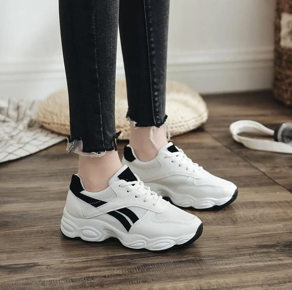 

Spring Flats Women Shoes Platform Lace Up Round Toe Breathable Mesh Solid Color Female Casual Motion Fashion Comfortable Flats