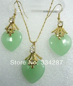 

Beautiful gold plate jade pendant necklace earrings set