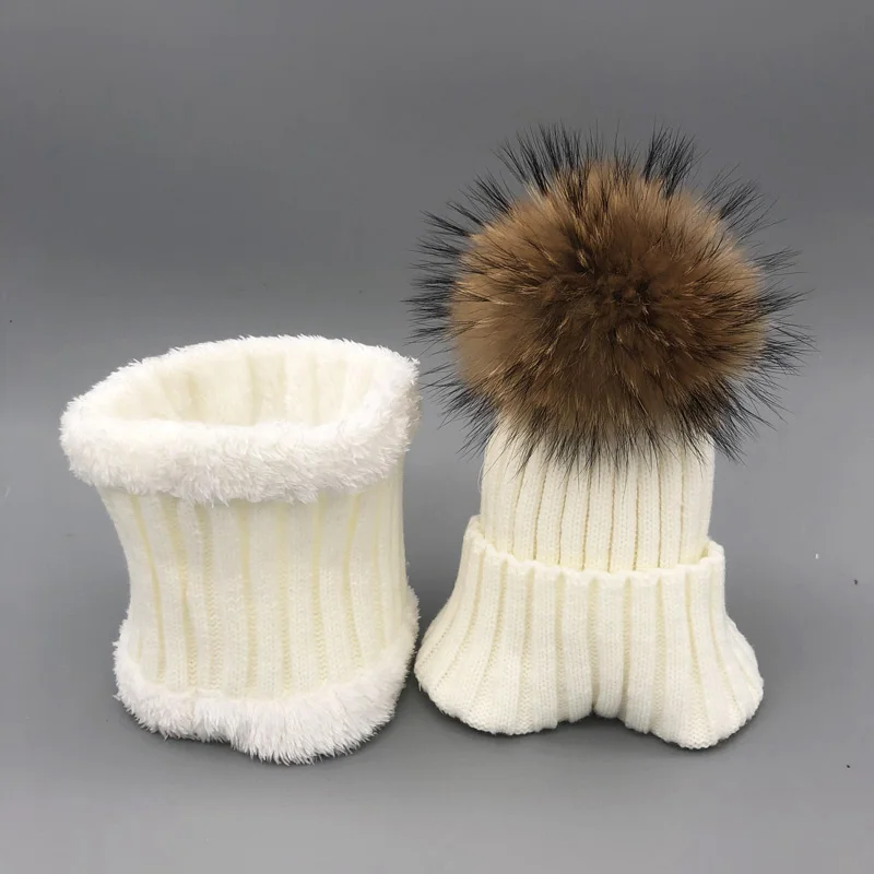 winter hat set Boys Girls Kids Warm Fleece Liner Hats set Winter Hat For Children Baby Fur Pompom Skullies Beanies