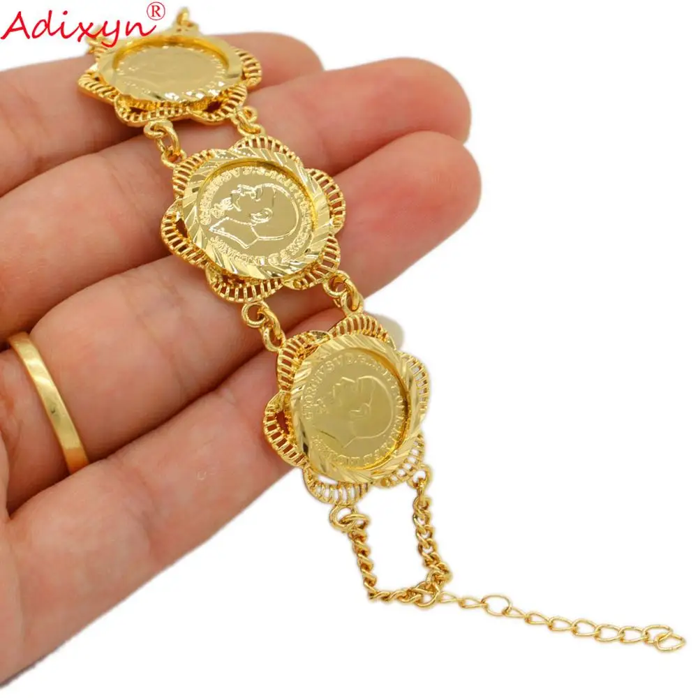 Adixyn Trendy Gold Color Coins Bracelet Necklace Earrings Ring Jewelry SET for women Bridal wedding jewelry Gifts N10093