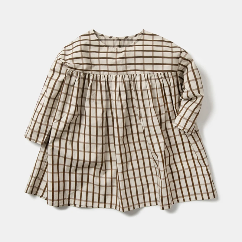 brown Minibalabala/платье для девочек; Новинка г.; осеннее хлопковое клетчатое платье с длинными рукавами и элегантным французским принтом; платье принцессы для малышей - Цвет: brown