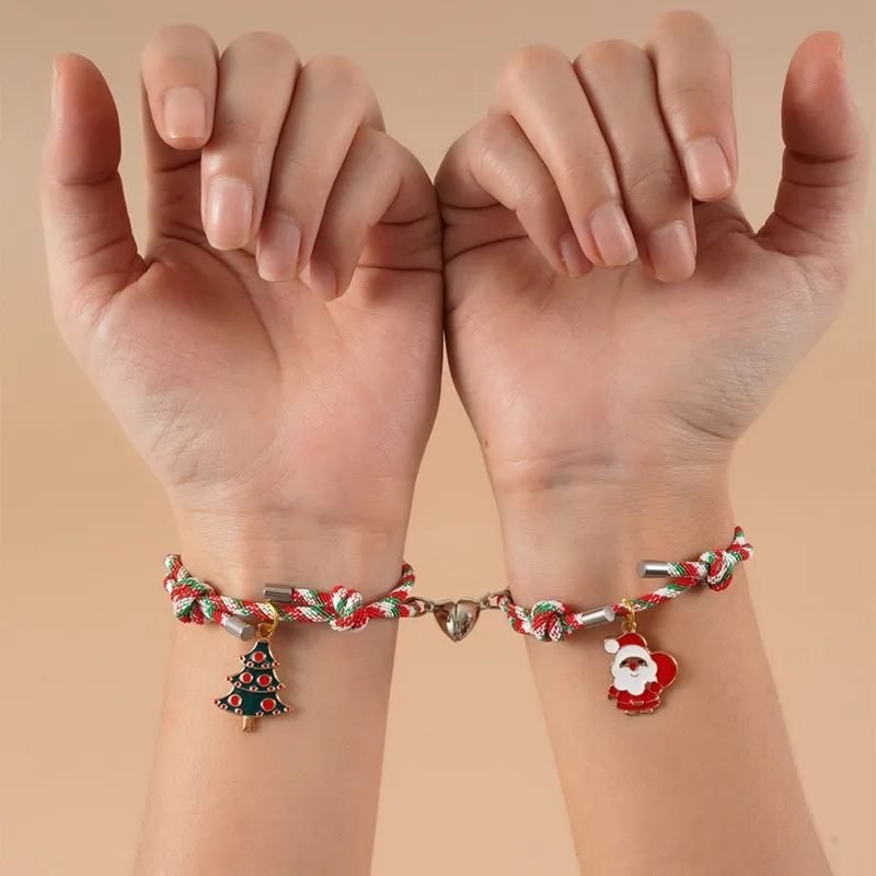Christmas Jingle Bell Bracelets Crystal Bead Snowflake Xmas Tree Wrist Band  Chain Gift For Women Girls