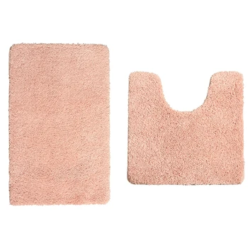 

2pcs Bath Mat U Shaped Pad Water Absorption Polyester Bathroom Rugs Set Shaggy Non Slip Washable Hotel Home Toilet Floor Soft