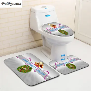 

Free Shipping 3 pcs Christmas Wreath Bath Mats Anti Slip Bathroom Mat Set Tapete Banheiro Washable Toilet Rugs Alfombra Bano