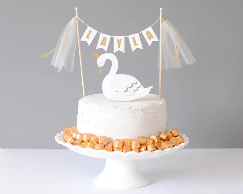 Лебедь день рождения блестящие топперы Лебедь вечерние украшения день рождения Лебедь блеск бумажный Топпер на торт украшения для вечеринки в честь Дня рождения поставки - Цвет: Swan topper2