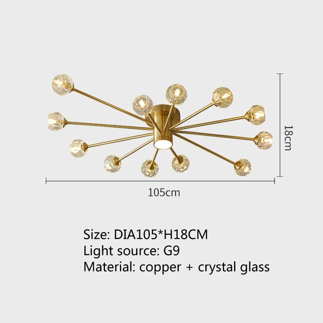Modern luxury copper crystal ceiling lamp lighting American retro lamp restaurant golden luster molecular art ceiling lamp 12
