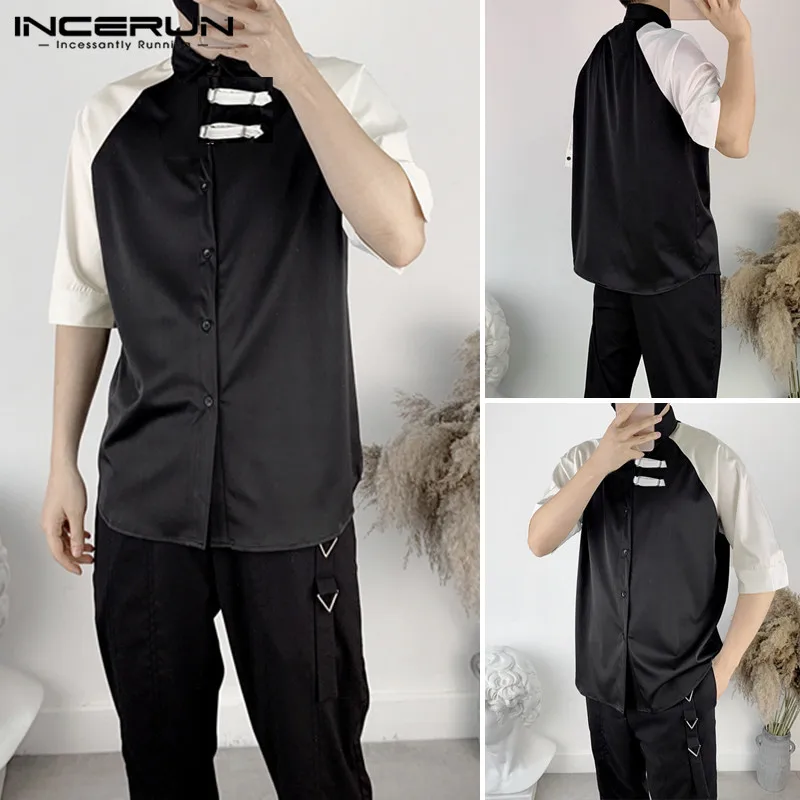 

Men's Vintage Half Sleeve Shirts Men White&Black Casual Shirt Short Sleeved Lapel Neck Slim Blouse Male Buckle Clothing S-5XL