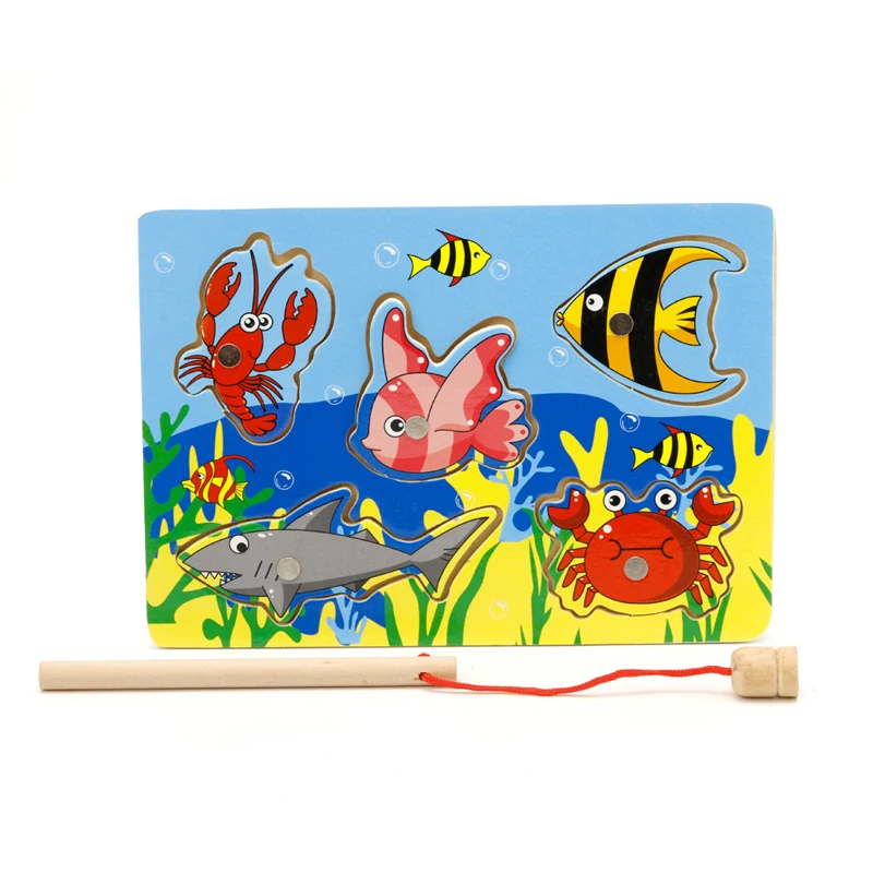 

Baby Wooden Magnetic Fishing Game Board 3D Jigsaw Puzzle Children Education