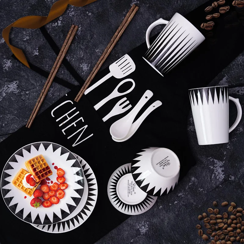 Набор столовых приборов набор посуды домашнее блюдо сочетание белый и черный Простой Творческий Bona Китайский сервиз фарфоровые тарелки