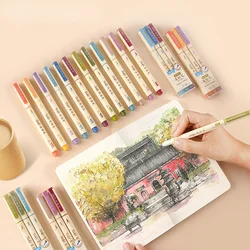3-Piece Retro Color Marker Pen Watercolor Pen Office Supplies Painting Kit 12 Colors Ins School Student Drawing