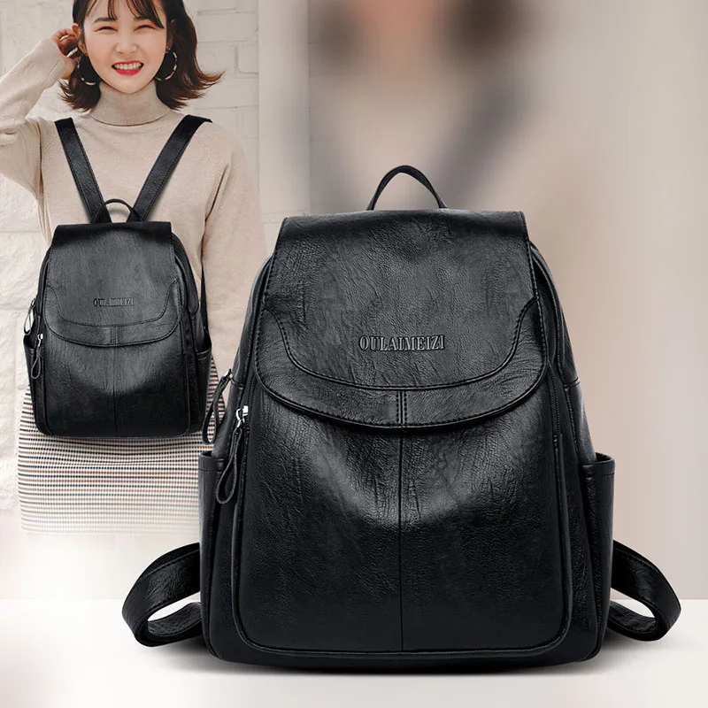 Tanie Plecak moda damska 2020 pu skórzany plecak dla kobiet kieszeń na suwak torebka damska anti theif women bag