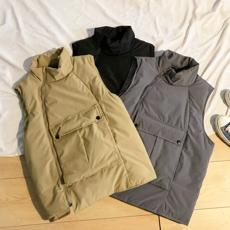 Мужской жилет с большим карманом теплый толстый хлопковый воротником стойкой
