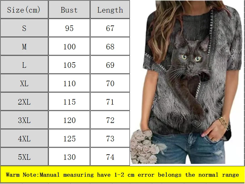 H584f5bf7e5774a91b256775f81cb070eP - Fashion Trendy Ladies 3D Cartoon Cat Print T Shirt Women