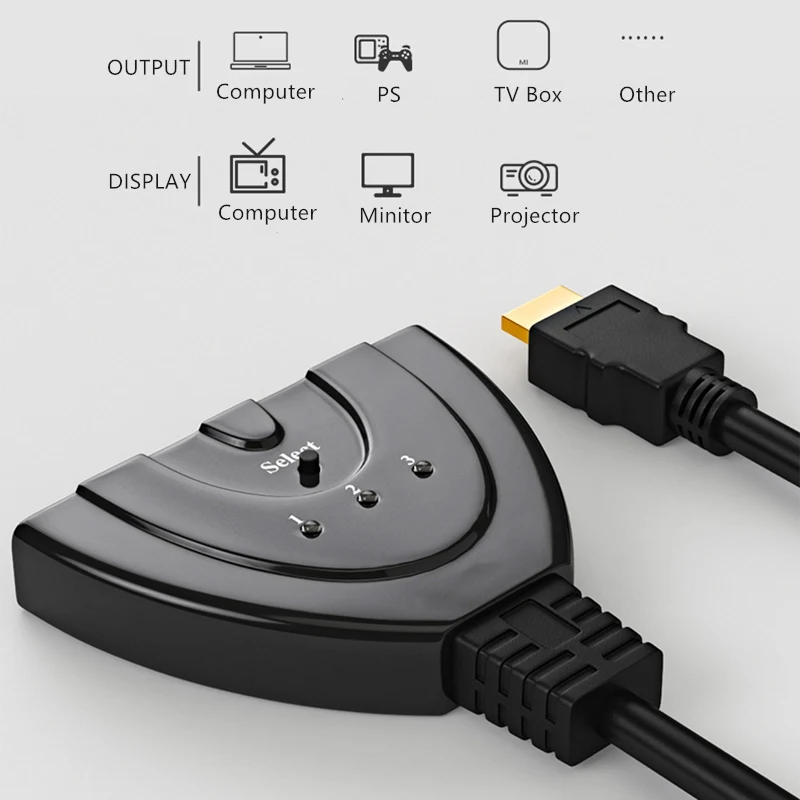 

Mini 3 Port HDMI Splitter Adapter Cable 1080P HDMI AUTO Switch Splitter Switcher 3-in-1 HUB Box Cable for DVD TV STB RF