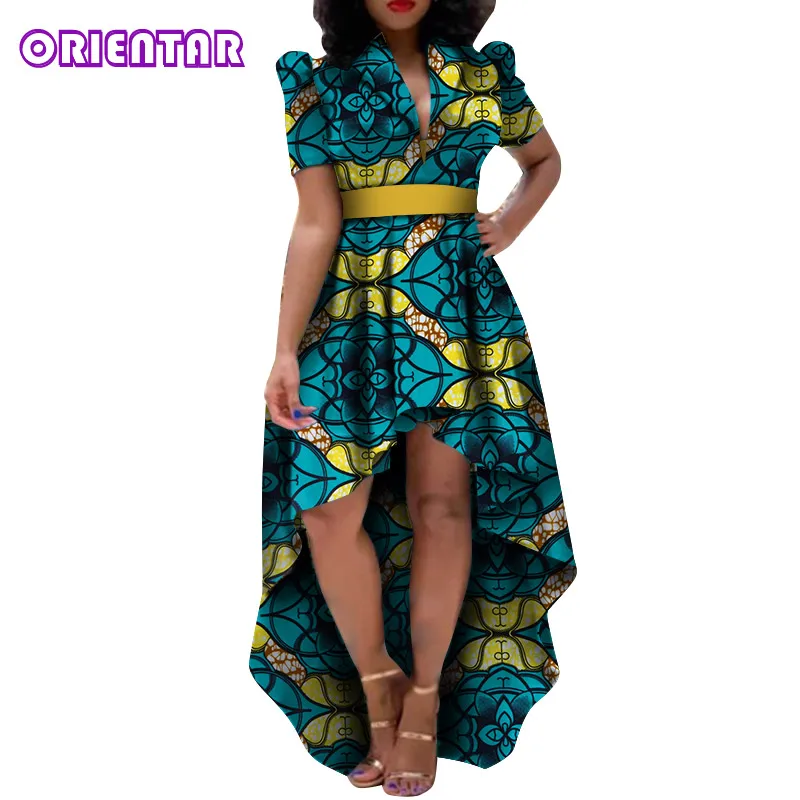 Африканское платье для женщин модное спереди короткое сзади длинное платье Африканский Воск Принт Базен Riche Анкара Дашики Платье WY5203 - Цвет: 6