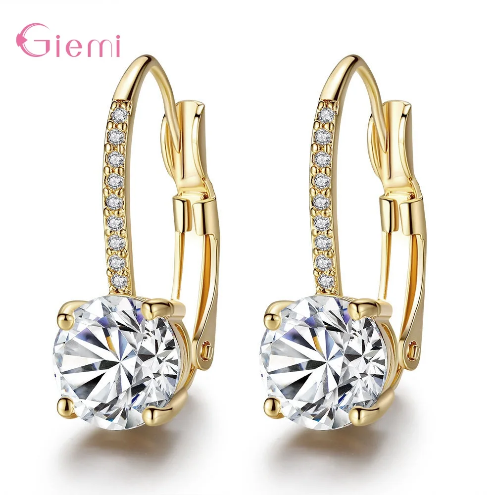New Brand Elegant Women 925 Sterling Silver Pierced Drop Earrings Full Rhinestone Four Claws Design Wedding Party Jewelry Gift | Украшения