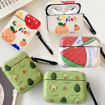 

For Airpods Pro Fruit Square Suitcase Luggage Case for Apple Airpods 1 2 3 Avocado Watermelon Strawberry Wireless Earphone Cover