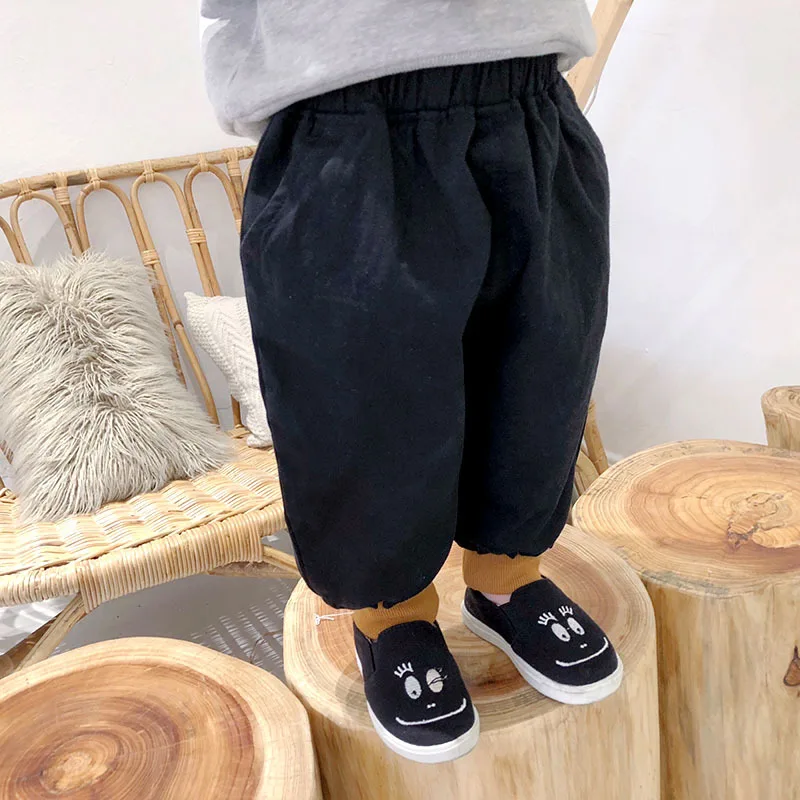 Autumn And Winter New Style Children Casual Crawler Korean-style Childrenswear Girls Double Layer Wrinkled Trousers BOY'S M