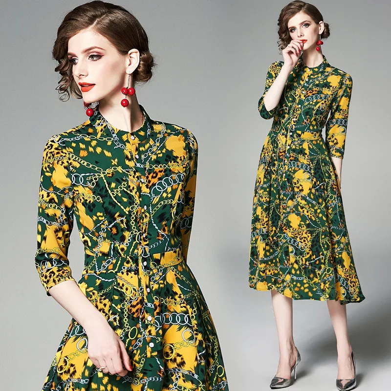 

Photo Shoot Ozhouzhan Spring And Summer New Style Women's Dress Mid-length Waist Hugging Slimming A- line Skirt Floral Printed D