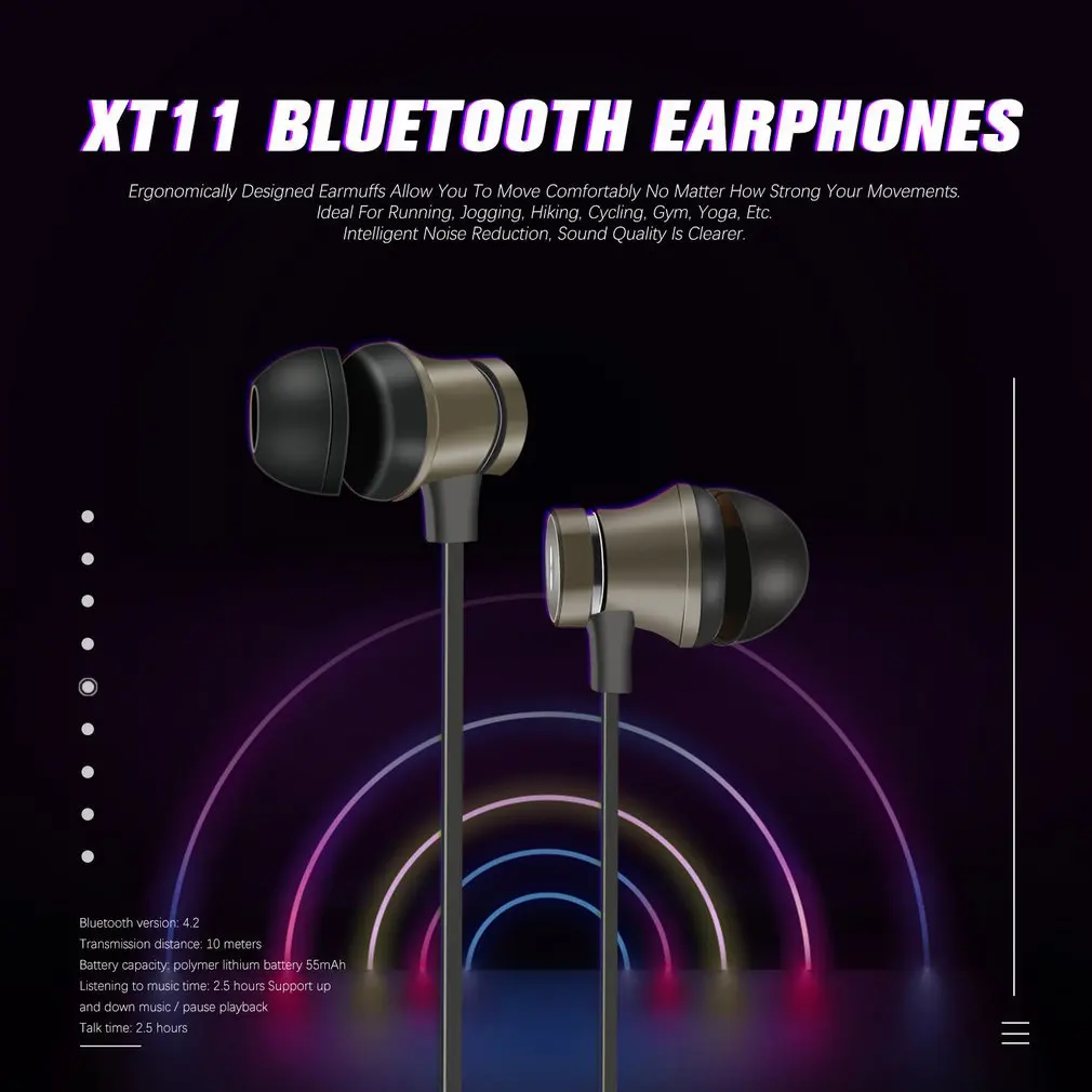 XT11 Sports Running Bluetooth Wireless Earphone Active Noise Cancelling Headset for phones and music bass Bluetooth Headset