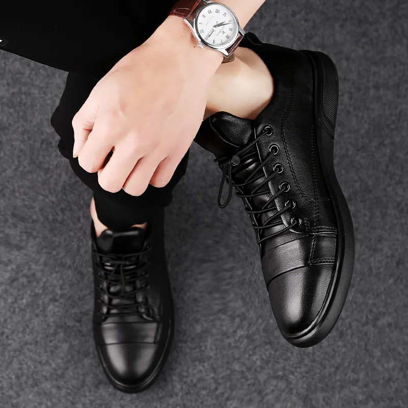 Classic Sneakers Men Casual Leather Shoes Male Lace-Up Genuine Leather Flats Fashion Korean Simple Footwear Size 47 mens shoes