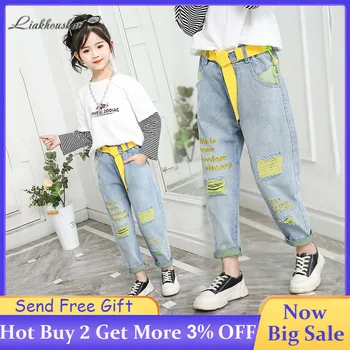 

2020 New Girls Jeans Kids Spring Autumn Hole Jeans Fashion Elastic Waist Pants Toddler Baby Trousers High Quality Pencil Pants
