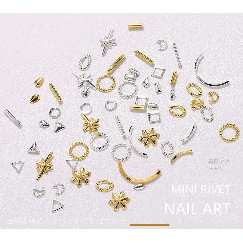

500pcs/lot Geometric Gold Feather Arrow Leaves Rivets Studs Metal Manicure Nail Art Accessories DIY Nail Decoration Charms 35-89