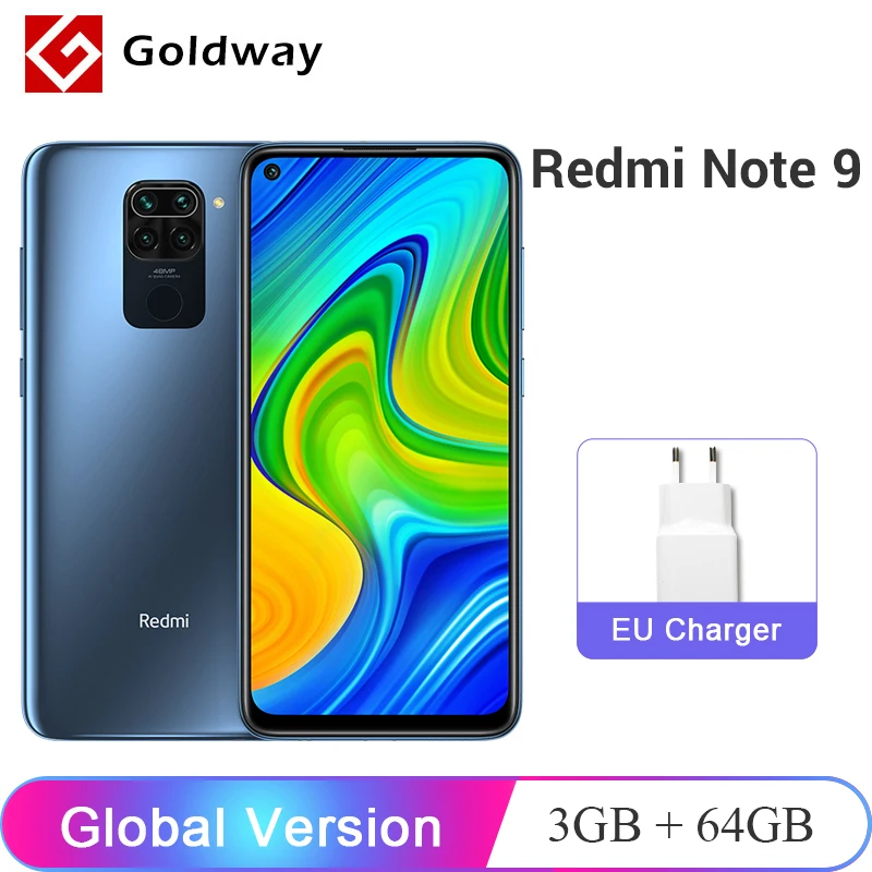 Глобальная версия Xiaomi Redmi Note 9 3 ГБ ОЗУ 64 / 4 128 ПЗУ Мобильный телефон Helio G85