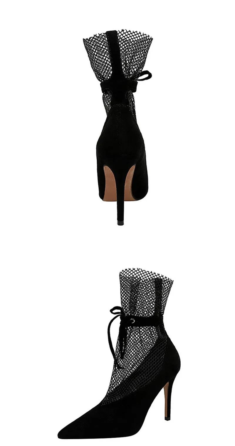 Sexy Pointed Toe V-Mouth Stilettos Mesh Hollow Skinny Lady Ankle Boot Thin High Heels Spring Summer 2020 New Pumps Shoes Woman (7)