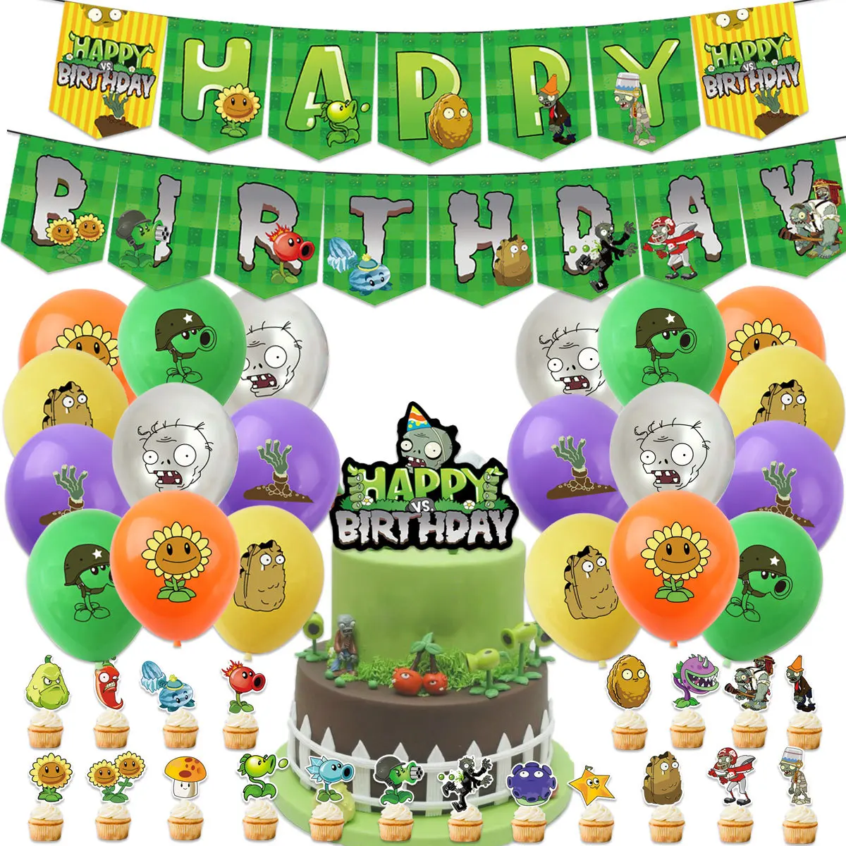Plants Vs. Zombie Birthday Party Latex Balloon Toy Set Theme Banners Cake Kids Decoration Baby Shower Balloons | Дом и сад