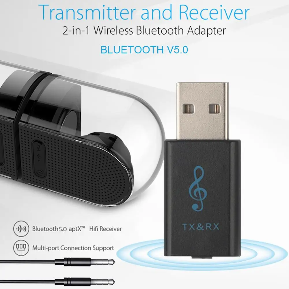 2 в 1 USB Bluetooth 5,0 аудио передатчик приемник беспроводной адаптер мини стерео USB адаптер 3,5 мм для домашнего ТВ автомобиля ПК Комплект
