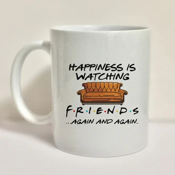 

1Pcs New 350mL White Color Friends Mugs Brief Happiness is Watching Travel Beer Cup Coffee Milk Tea Morning Cup Gift for Friends