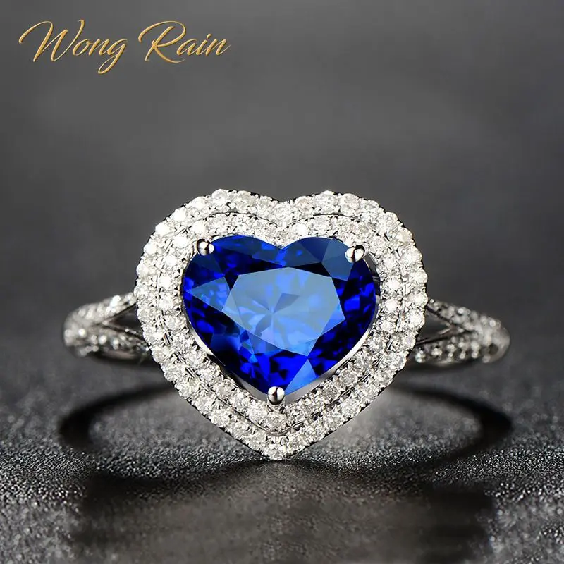 Wong Rain 100% 925 пробы Серебряное Королевское синее сердце драгоценный камень для