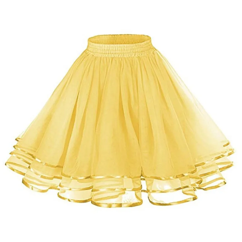 Sweet Princess Short Skirt Petticoat Lady Ribbon Orange Tulle Fluffy Rockabilly Underskirt Yellow Red Festival Party Skirts