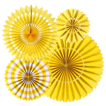 

Pack of 4 Yellow Paper Fans Set Fiesta Party Fans Prince Boy Baby Shower Birthday Wedding Dackdrop Graduation Events Accessories