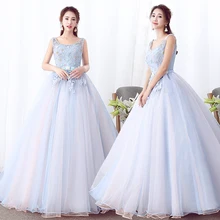 Vestidos De 15 Бальные платья сладкий 16 без рукавов, с вырезом лодочка длинное небесно-голубое праздничное платье 3D Цветы для пышных 15 лет