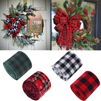 

Christmas Colorful Plaid Burlap Ribbon Bow Ornaments Christmas Tree Decor Wired Snowflake Ribbons For Crafts Xmas Decor For Home