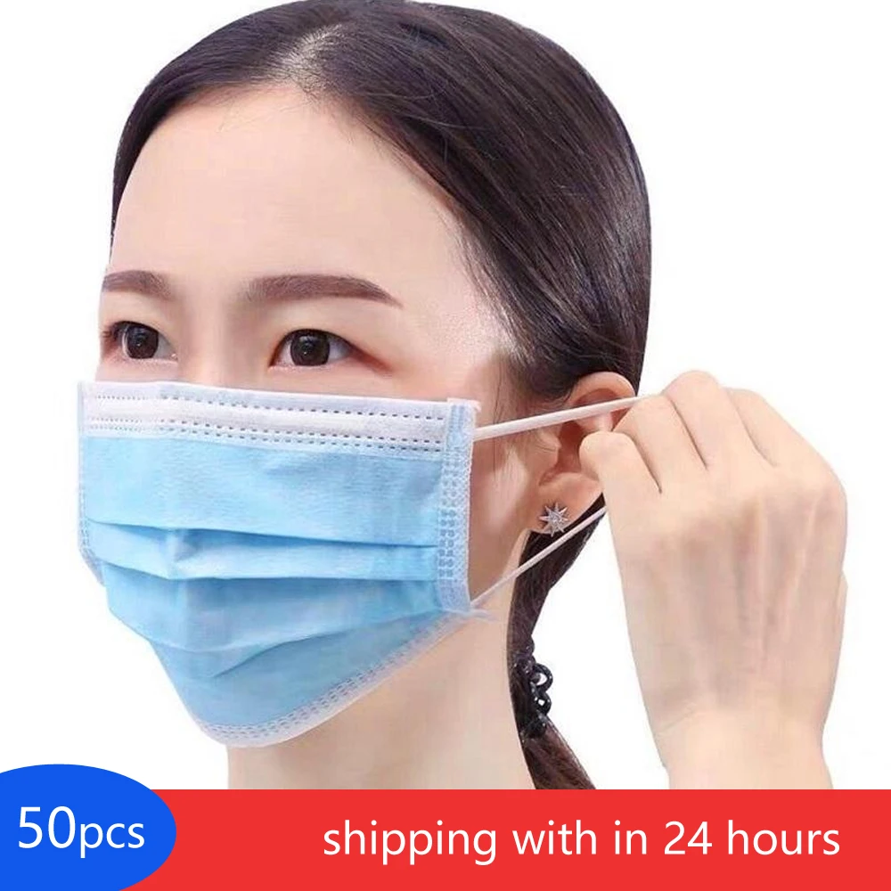 

50pcs Face Mouth Safety Masks Non-woven Disposable Dustproof Surgical Earmuffs Masks