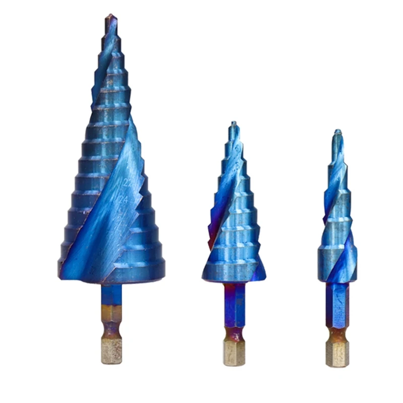 

Blue Coated Step Drill Bit Drilling Power Tools Metal High Speed Steel Wood Hole Cutter Spiral Core Drill Bit