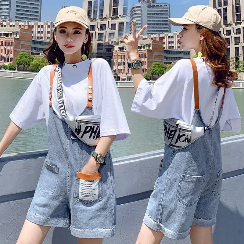 

Rompers Women Jean Jumpsuit Summer Denim Playsuit Overalls Women Casual Loose vintage Jumpsuit Combishort students jeans