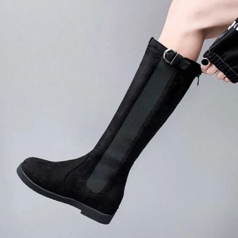 Taoffen Women Retro Knee High Boots Winter Fur Keep Warm Motorcycle Boots Punk Sexy Brand Shoes Women Footwear Size 32-43